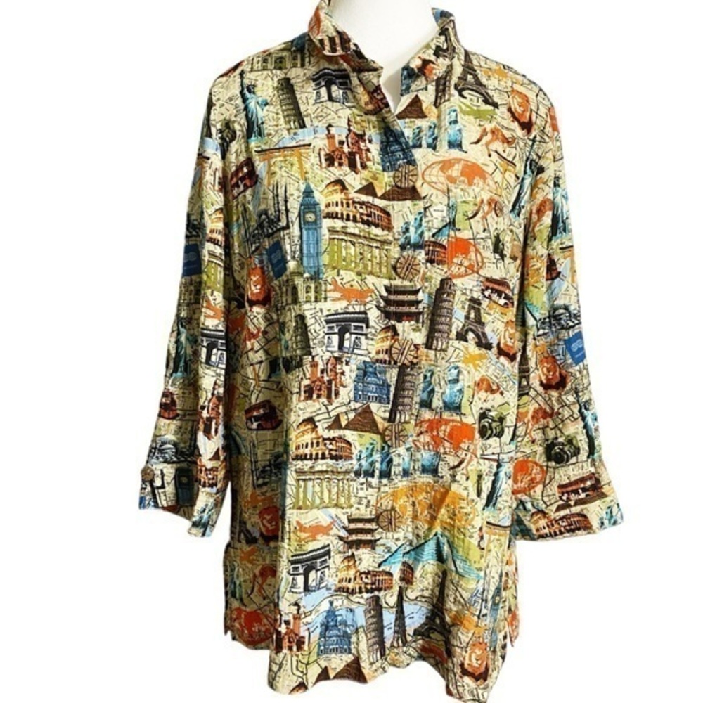 John Mark Top Womens World Traveler Tunic Multicolor Novelty Wire Collar